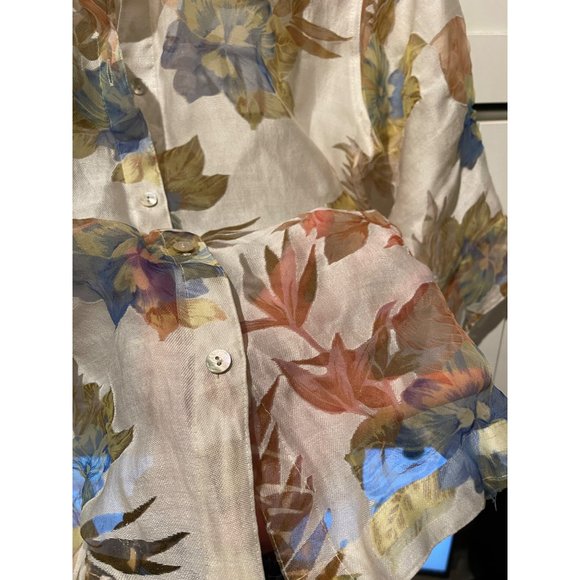 Elementz Sheer Floral Blouse 3/4 Sleeve Button Down Shirt Top Cream Size M - Picture 12 of 12